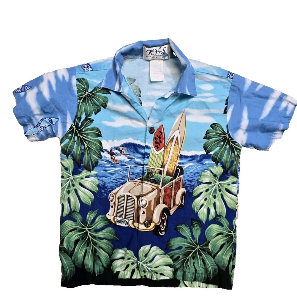 Vintage Boys Button Up Hawaiian Shirt KY'S‎ 4